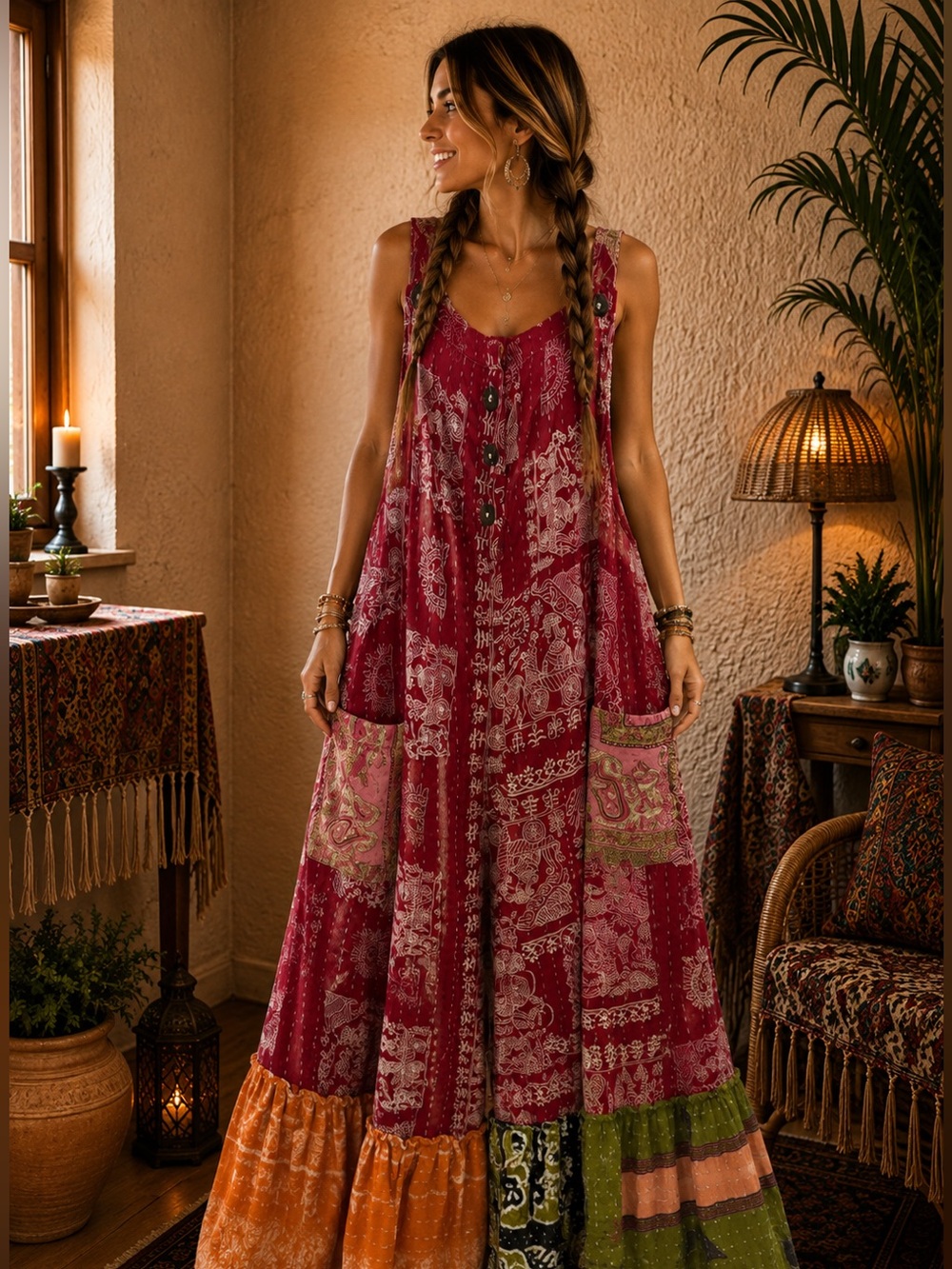 11 KANTHA Wide Leg ruffled OVERALLS. Size Friendly  Handmade Boho Boutique